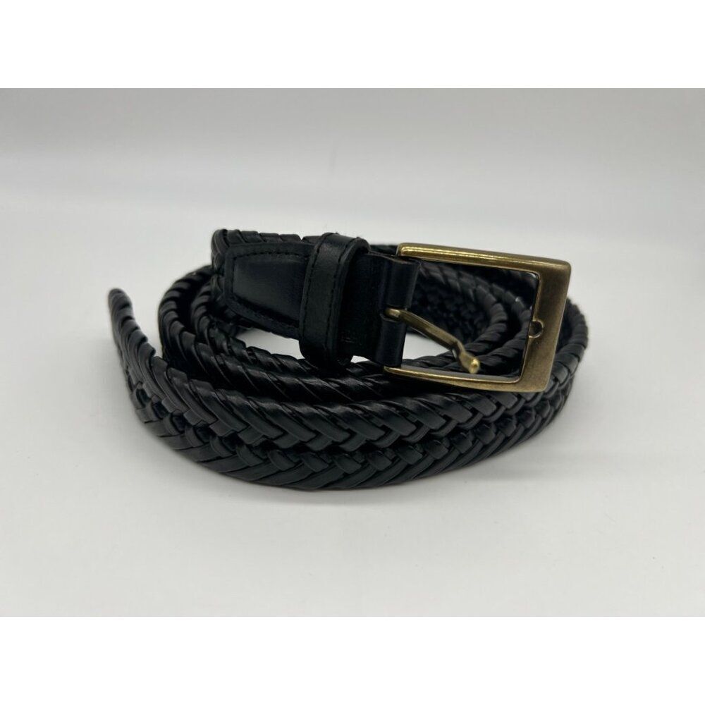 Black Faux Leather Men Woven Lacing Belt 46/115